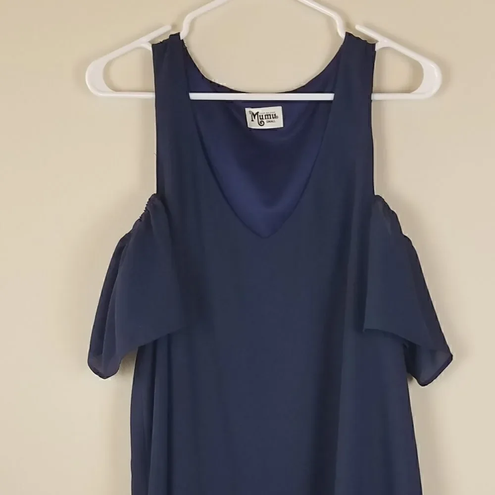 Show Me Your Mumu Navy Birdie Ruffle Cold Shoulder Dress
